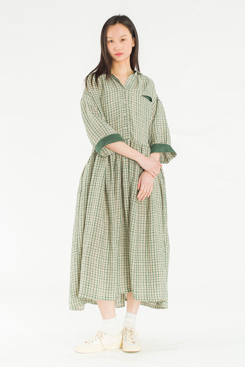 Soren Check Boxy Shirt Dress, Green