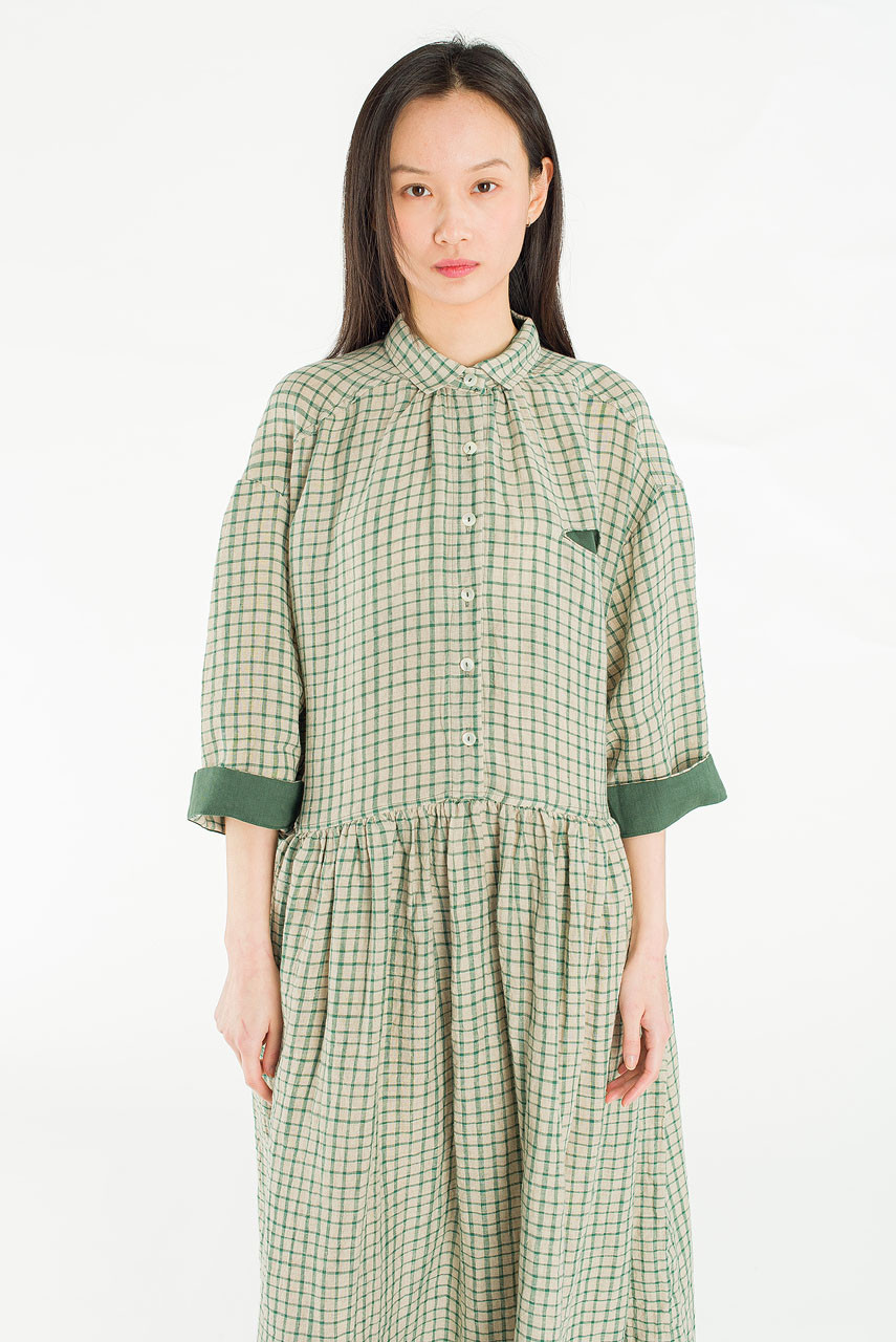 Soren Check Boxy Shirt Dress, Green