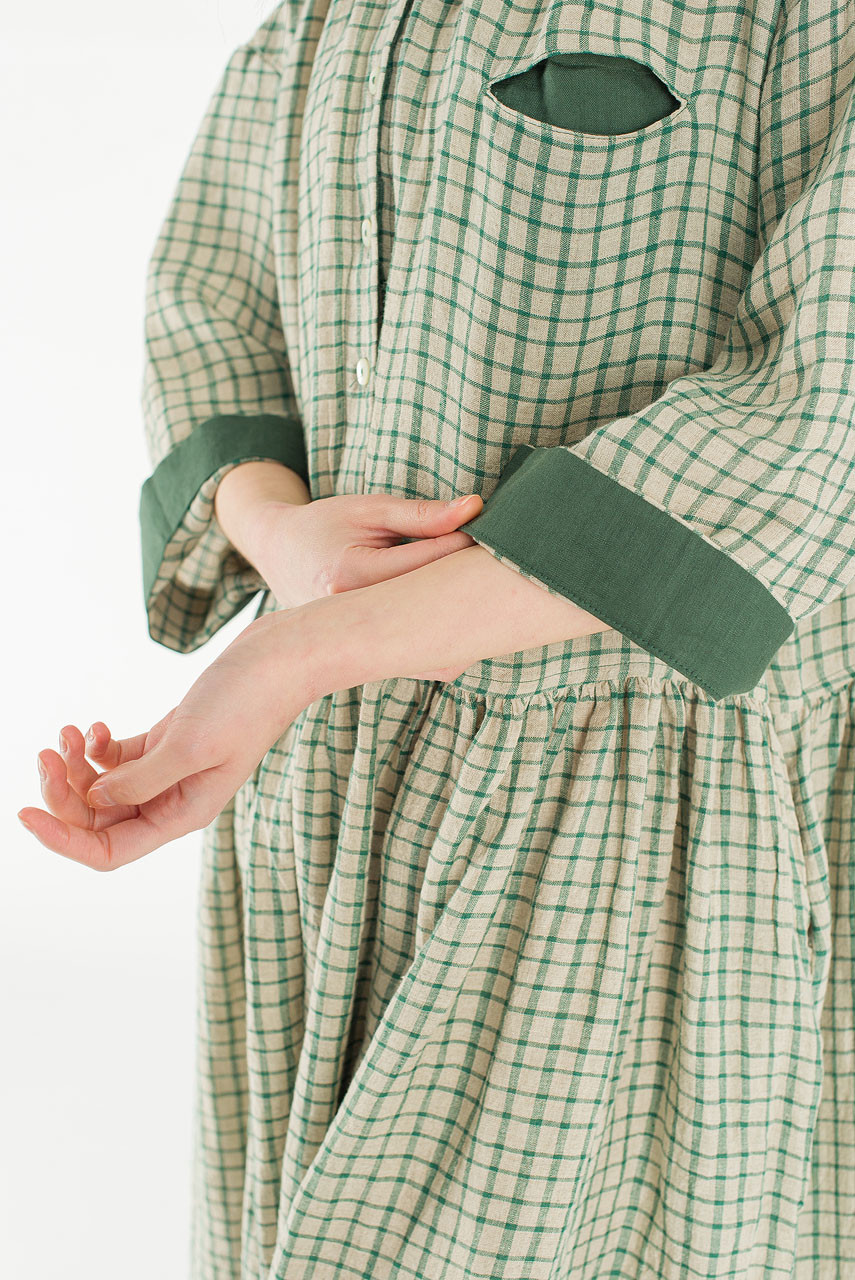 Soren Check Boxy Shirt Dress, Green