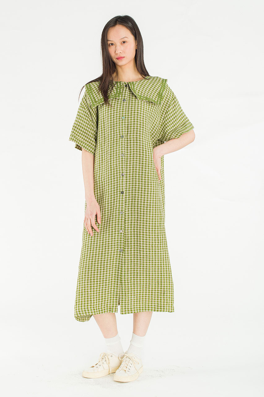 Nobil Sailor Check Dress, Khaki