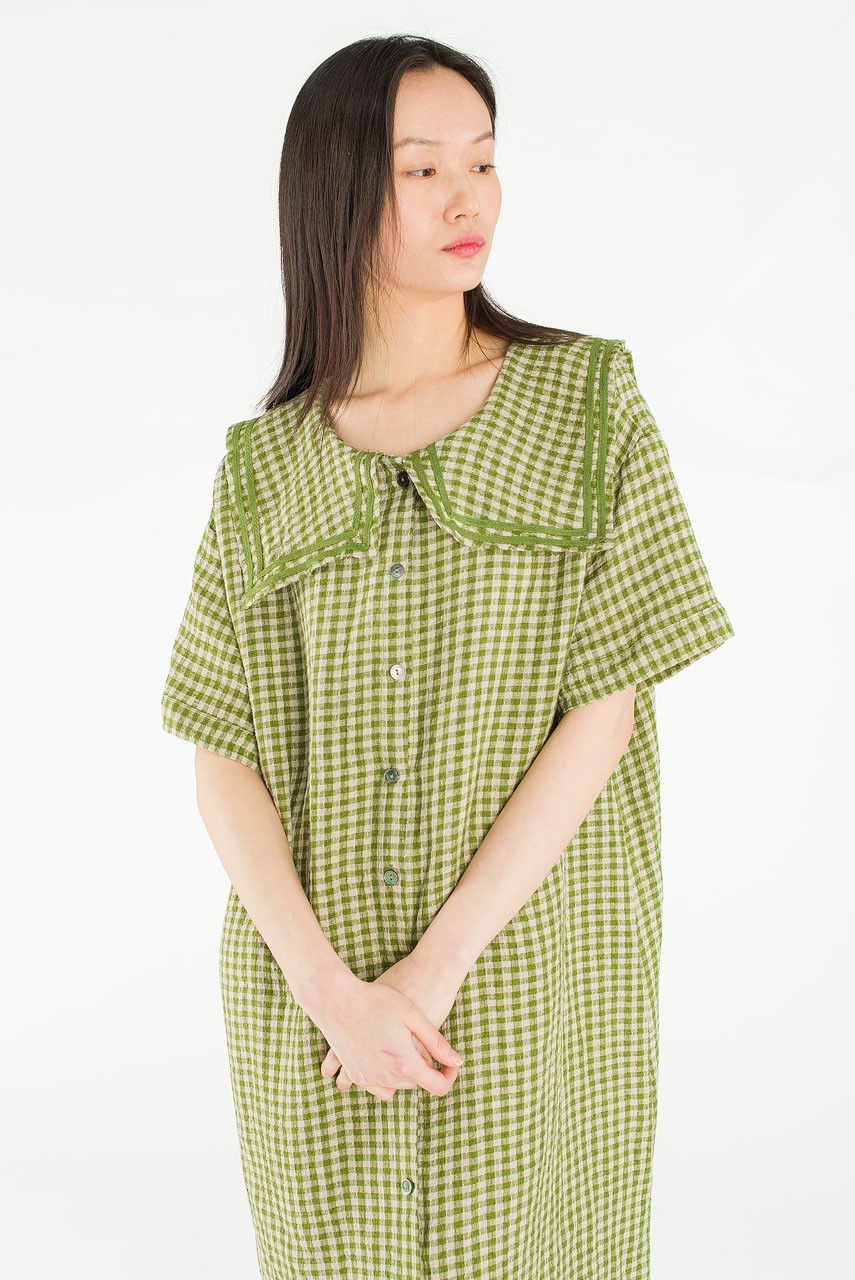 Nobil Sailor Check Dress, Khaki