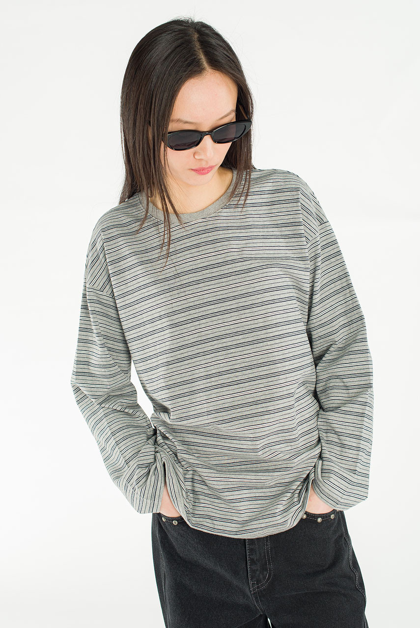 Blooming Double Stripe Tee, Grey