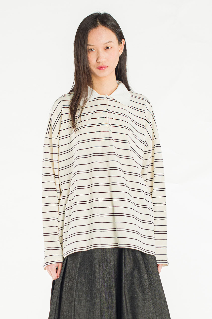 Classic Collar Stripe Tee, Ivory