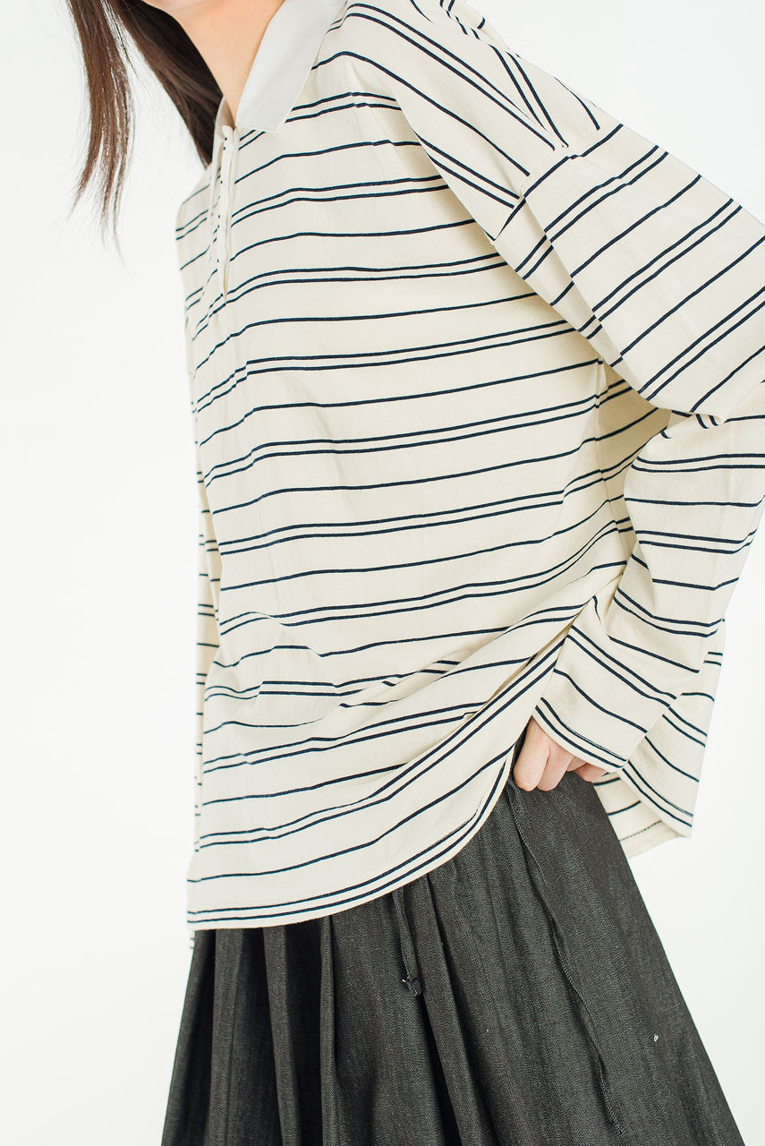 Classic Collar Stripe Tee, Ivory