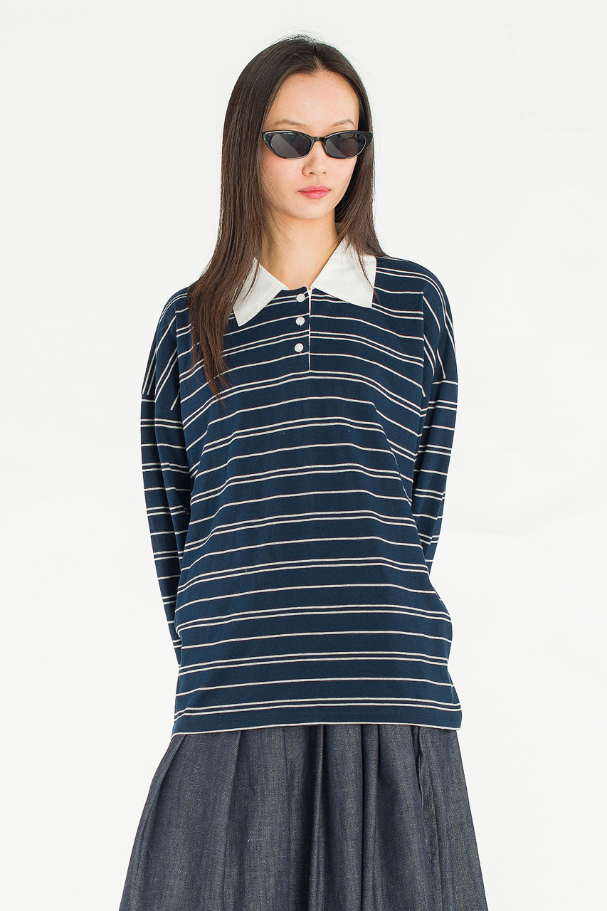 Classic Collar Stripe Tee, Navy