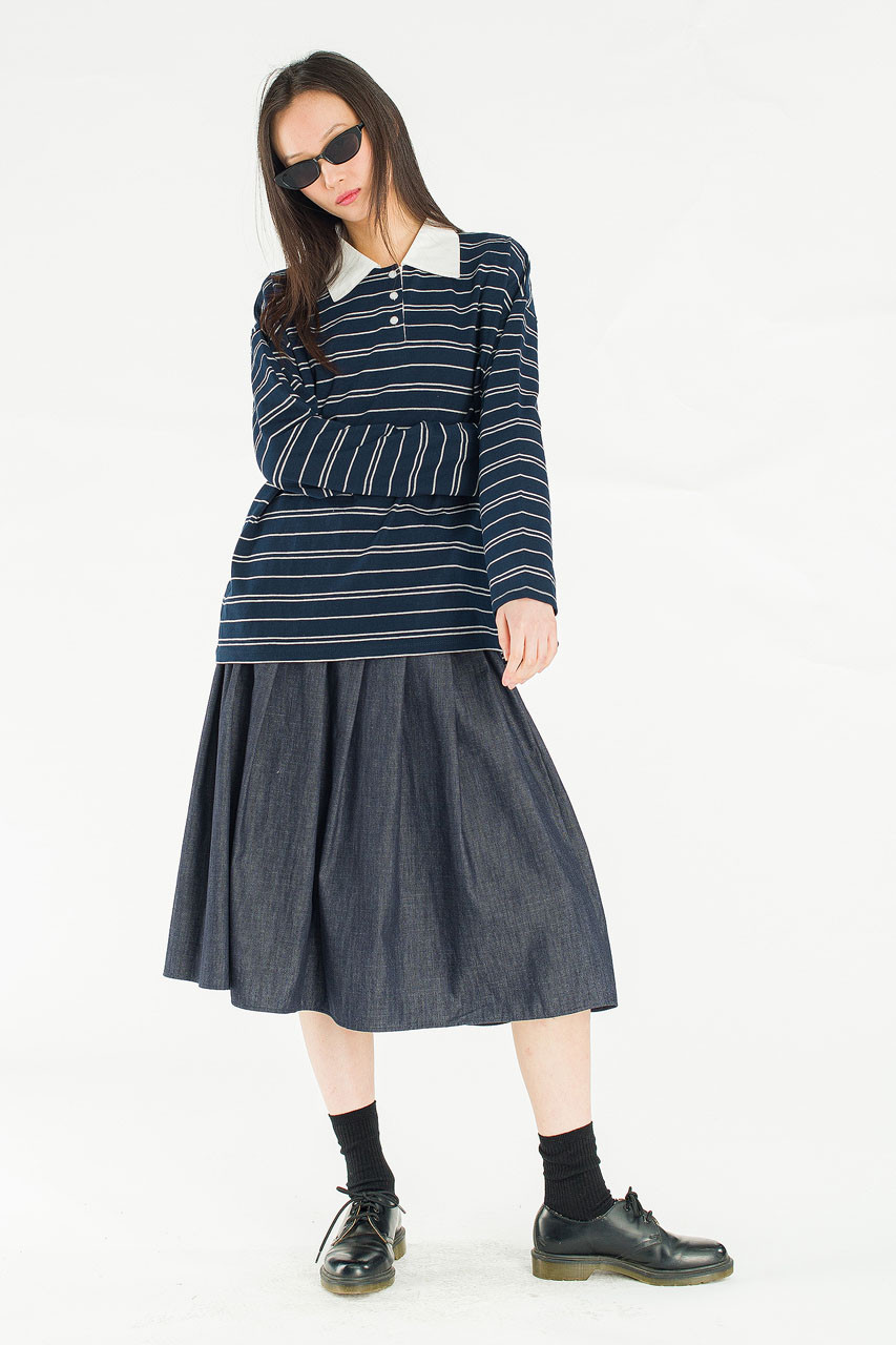 Classic Collar Stripe Tee, Navy