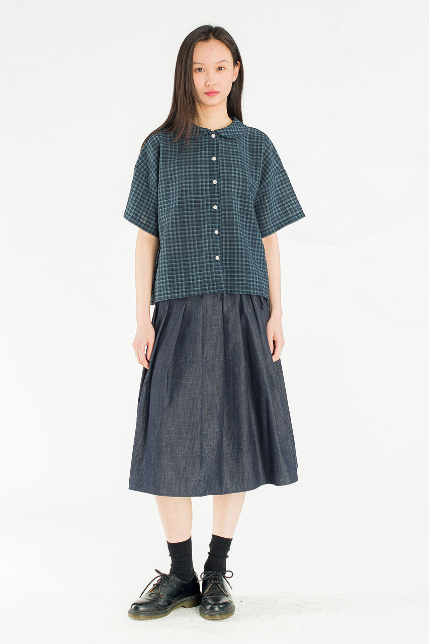 Denim Brick Ribbon Detail Skirt, Blue Denim