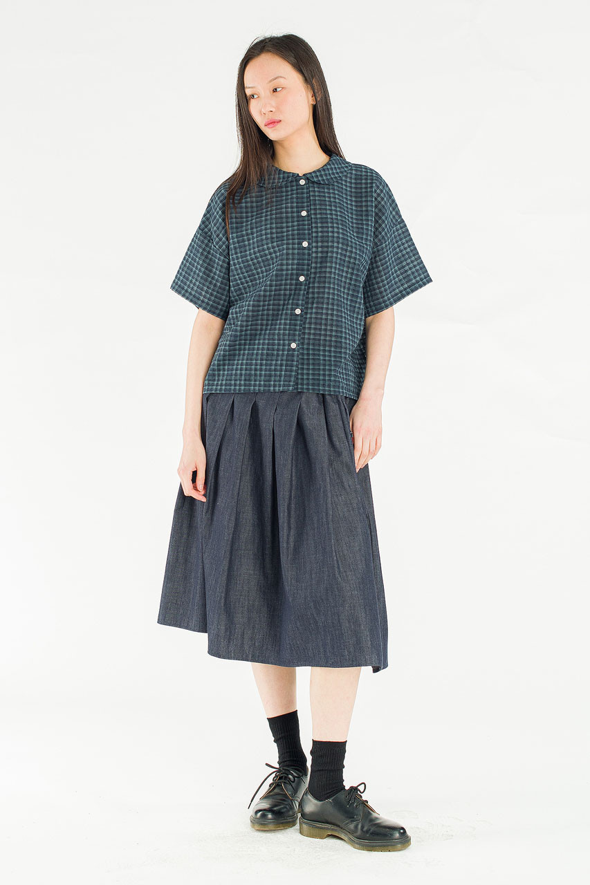 Denim Brick Ribbon Detail Skirt, Blue Denim