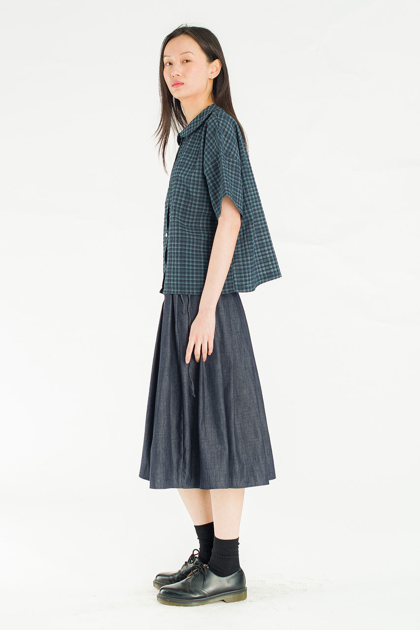 Denim Brick Ribbon Detail Skirt, Blue Denim