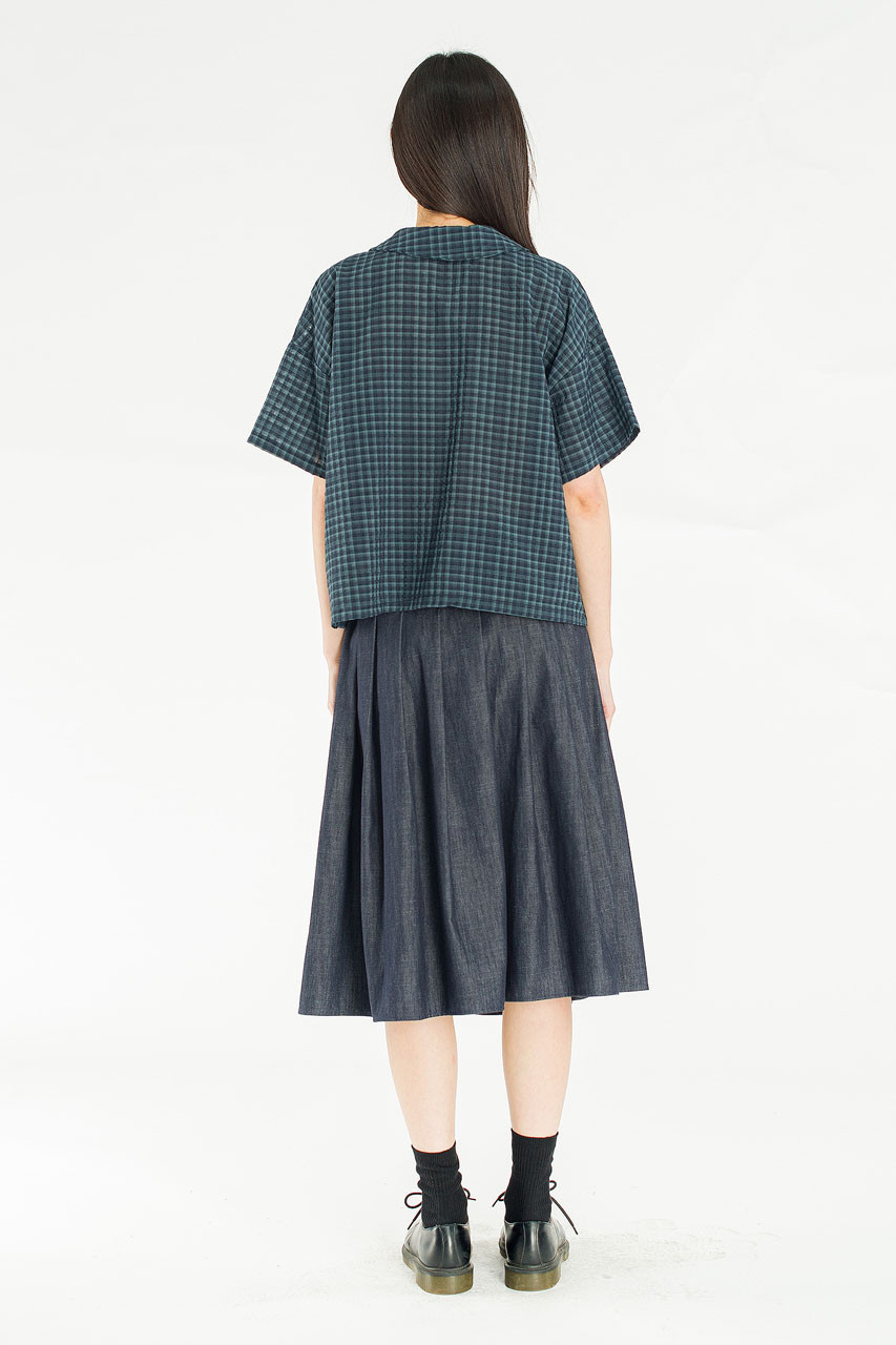 Denim Brick Ribbon Detail Skirt, Blue Denim