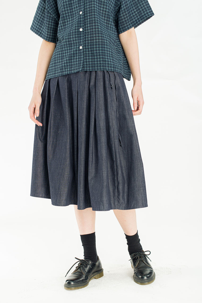 Denim Brick Ribbon Detail Skirt, Blue Denim