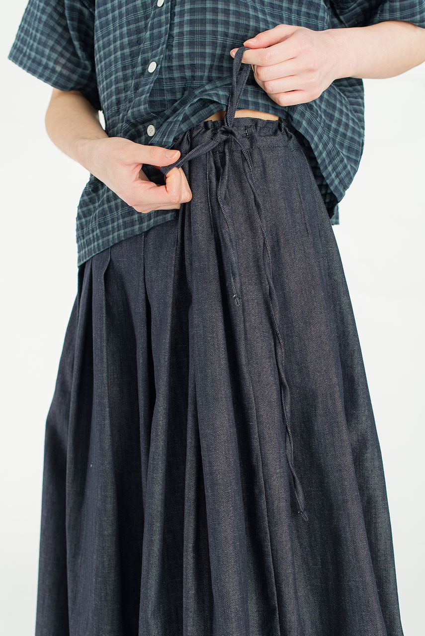 Denim Brick Ribbon Detail Skirt, Blue Denim