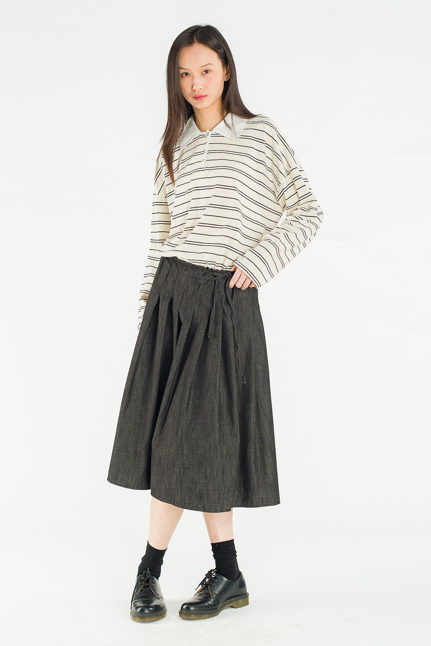 Denim Brick Ribbon Detail Skirt, Black Denim
