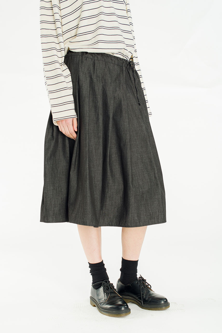 Denim Brick Ribbon Detail Skirt, Black Denim