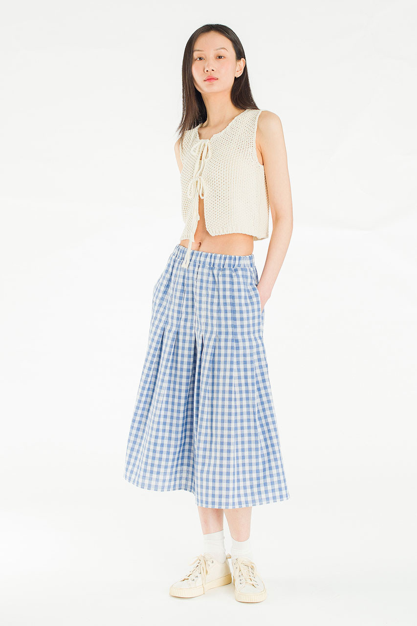 Miel Gingham Check Pleated Skirt, Blue