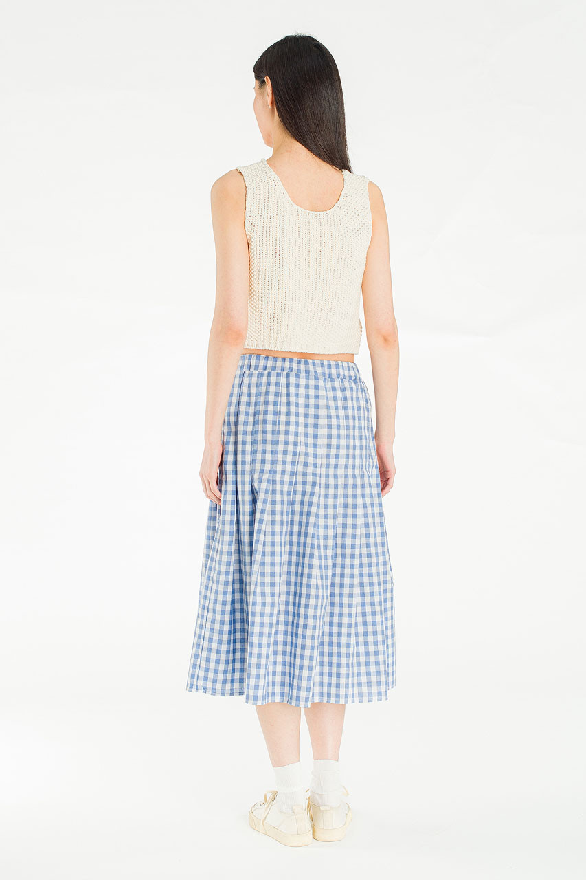 Miel Gingham Check Pleated Skirt, Blue
