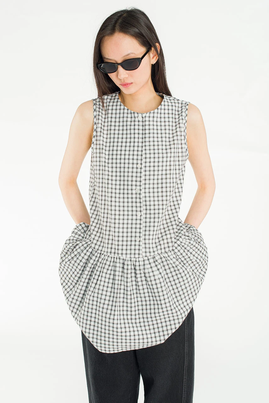 Fara Check Frill Mini Dress, Ivory