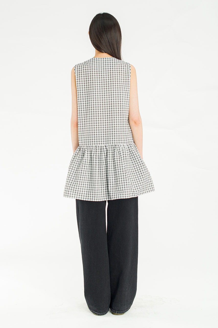 Fara Check Frill Mini Dress, Ivory