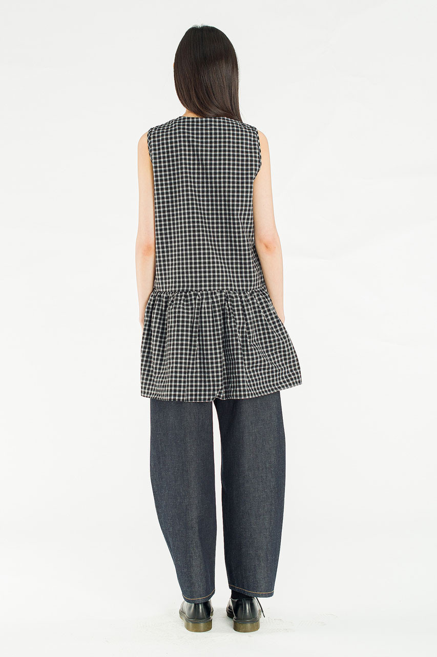 Fara Check Frill Mini Dress, Black