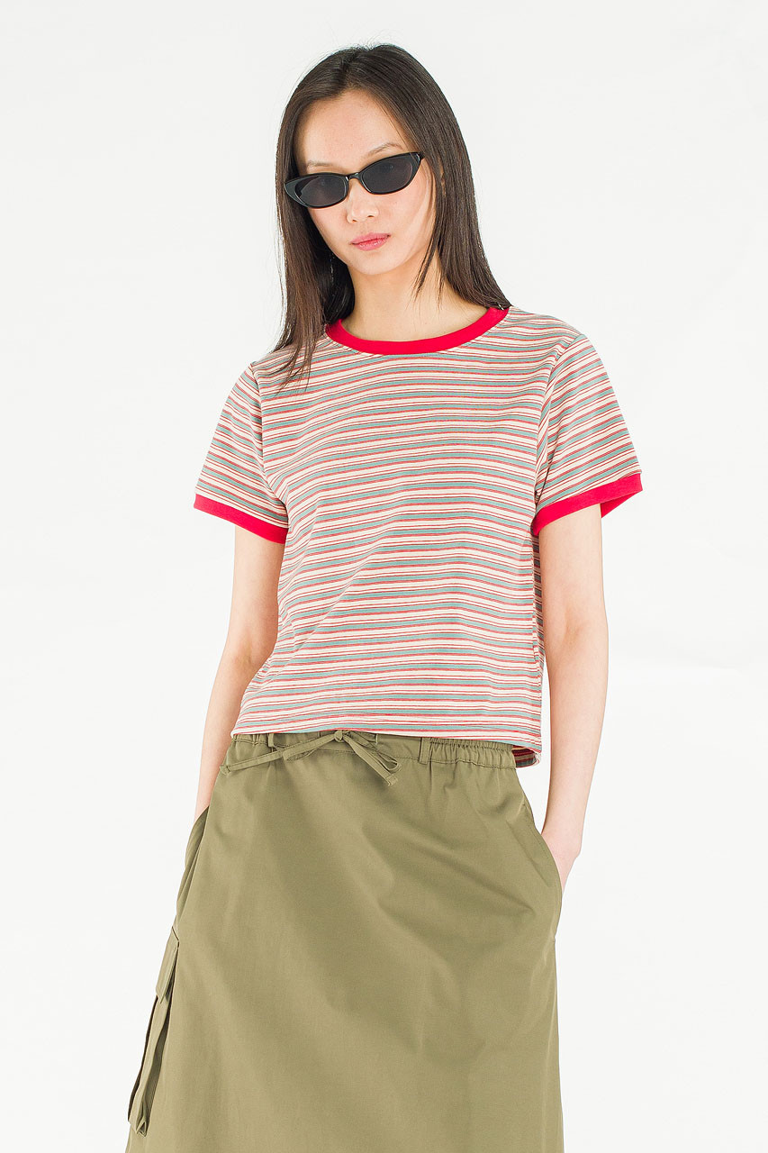 Nelle Stripe Crop Tee, Red