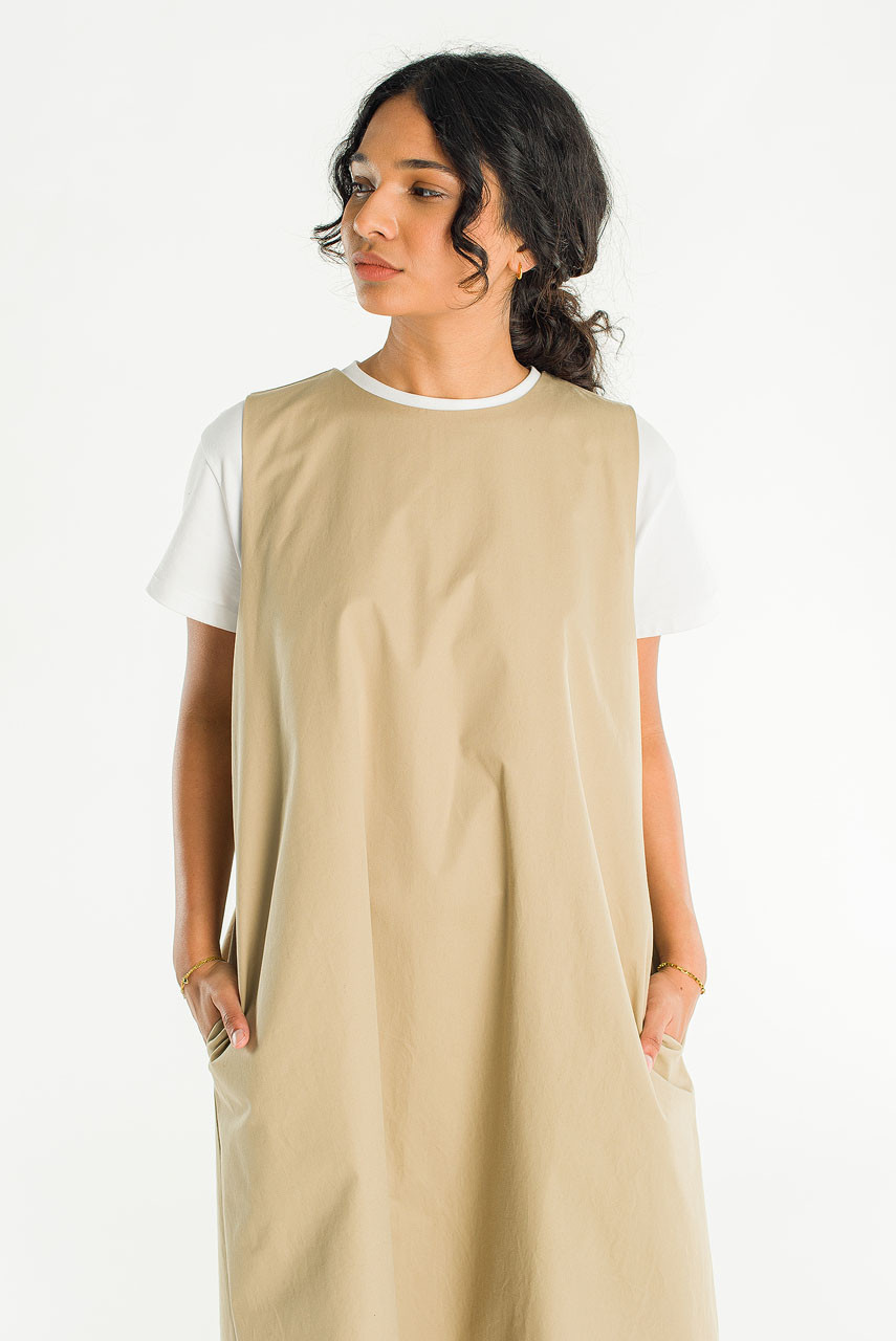 Slow Boxy Pinafore Dress, Sand