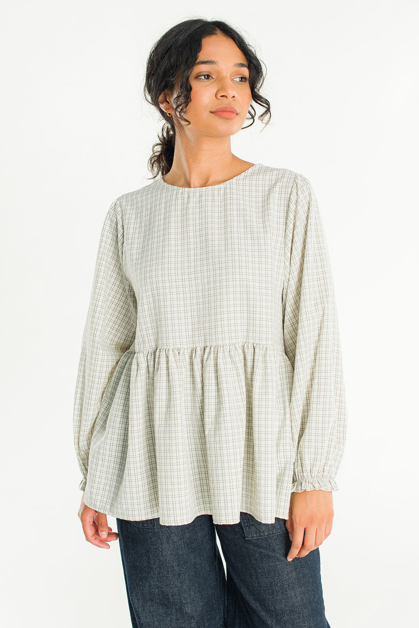 Check Baby Doll Tunic, Ivory