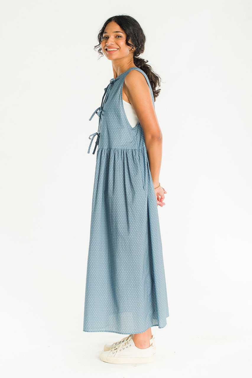 Two Way Print Ribbon Back Dress, Blue
