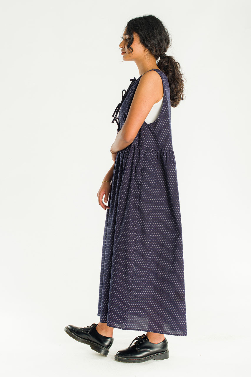 Two Way Print Ribbon Back Dress, Navy