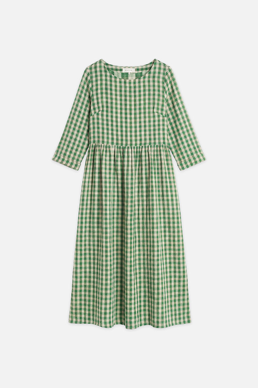 Elsa Double Face Gingham Relax Dress, Green