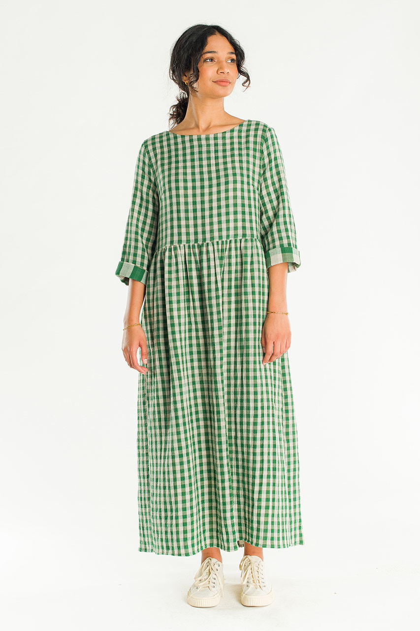 Elsa Double Face Gingham Relax Dress, Green