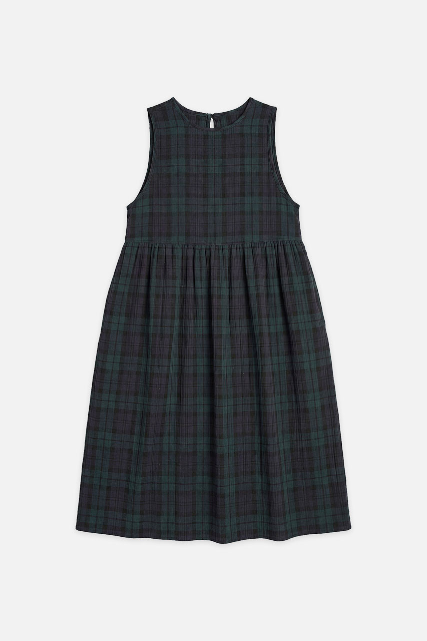 Tasha Large Check Relax Pinafore Dress, Green