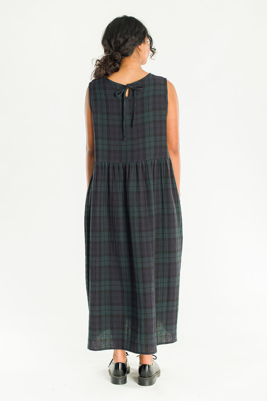 Tasha Large Check Relax Pinafore Dress, Green