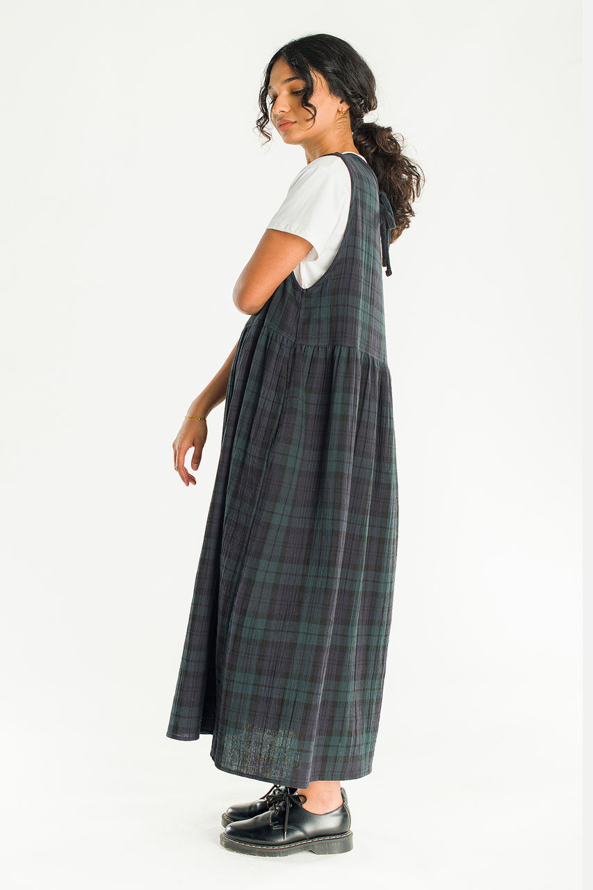 Tasha Large Check Relax Pinafore Dress, Green