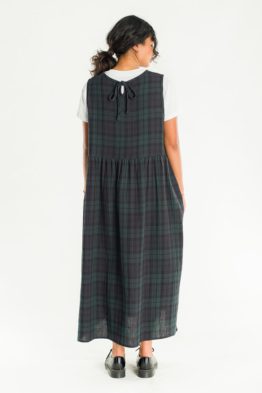 Tasha Large Check Relax Pinafore Dress, Green