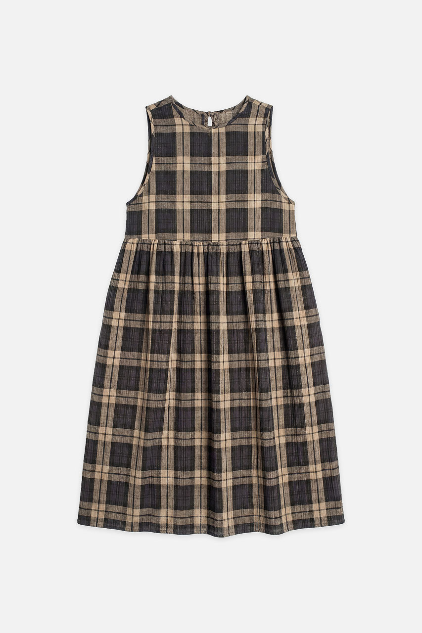 Tasha Large Check Relax Pinafore Dress, Taupe