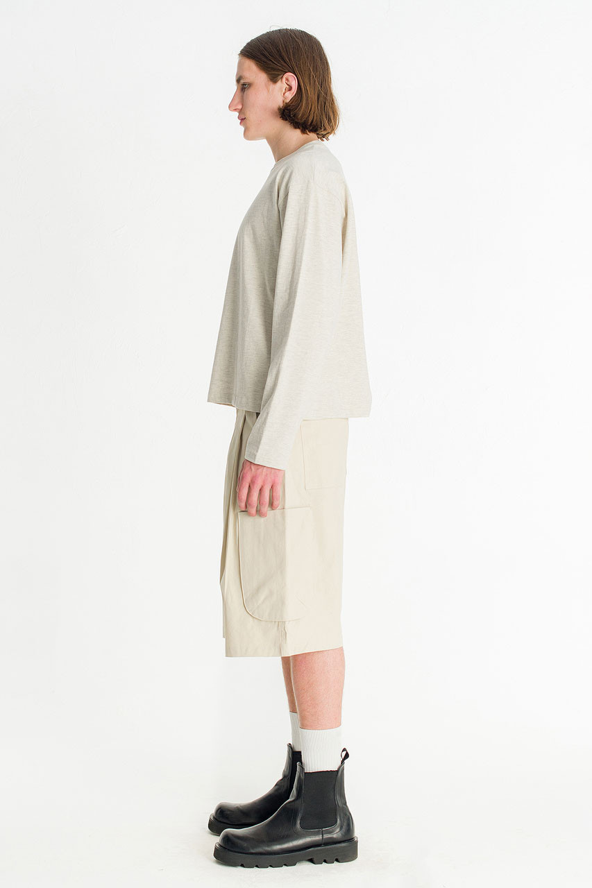 Menswear | Cropped Long-Sleeve Tee, Oat Melange