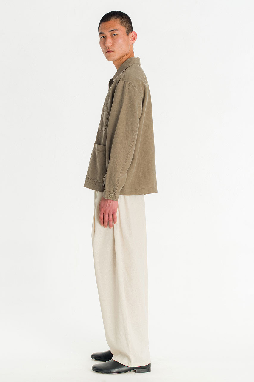 Menswear | Linen Workwear Jacket, Khaki
