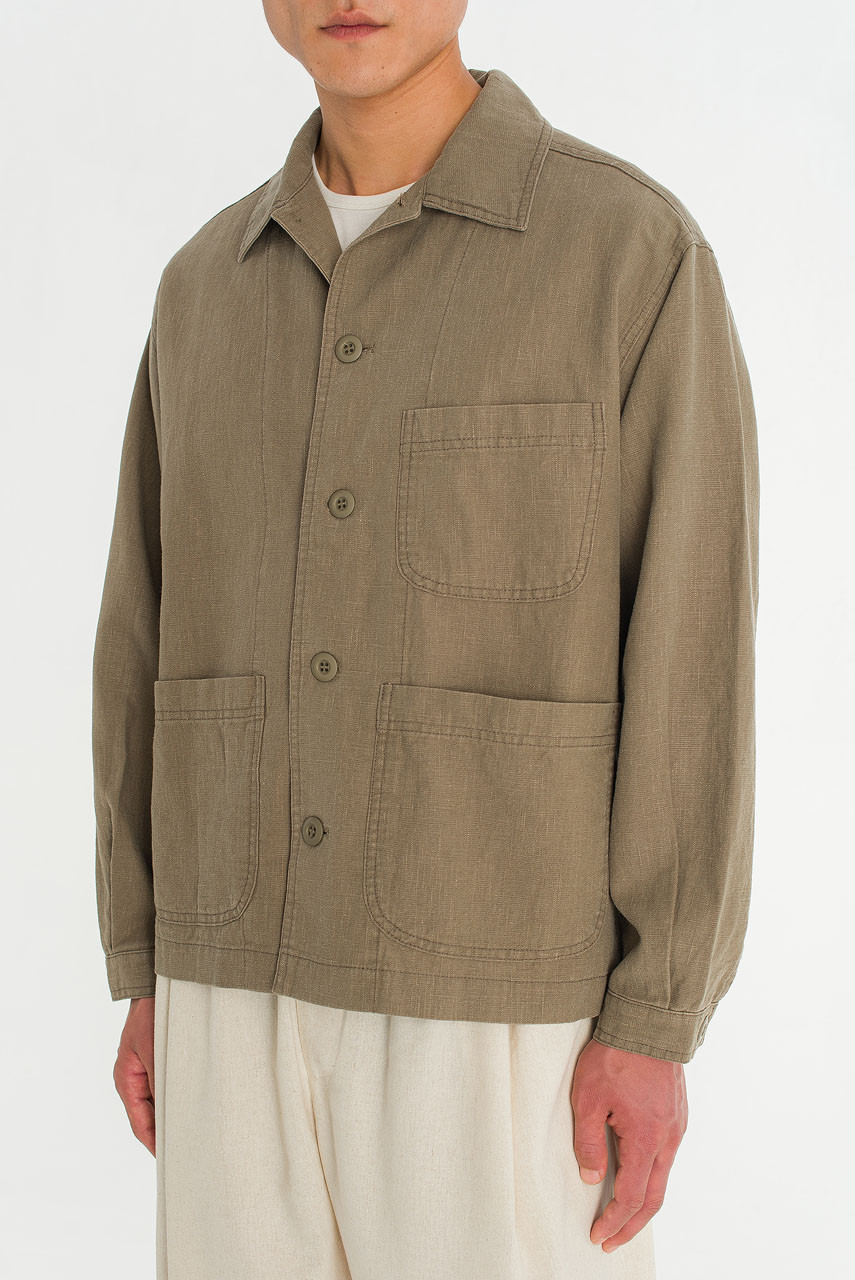 Menswear | Linen Workwear Jacket, Khaki