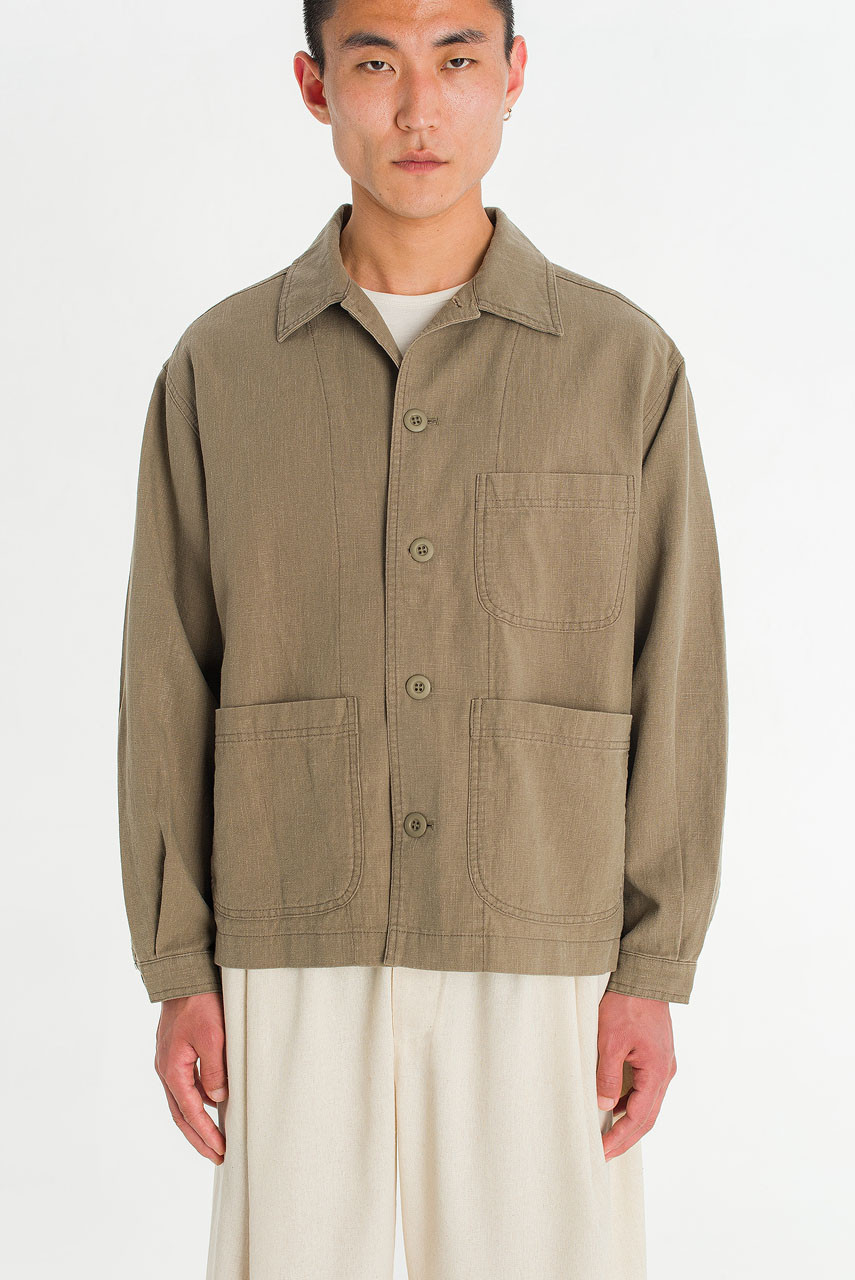 Menswear | Linen Workwear Jacket, Khaki