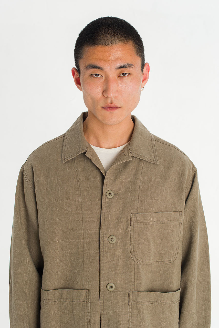 Menswear | Linen Workwear Jacket, Khaki