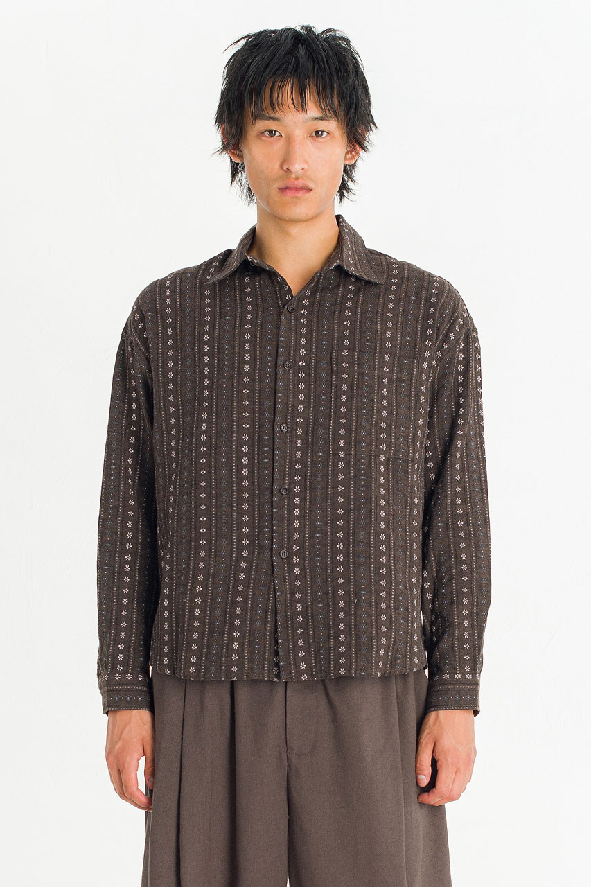 Menswear | Embroidered Crop Shirt, Brown