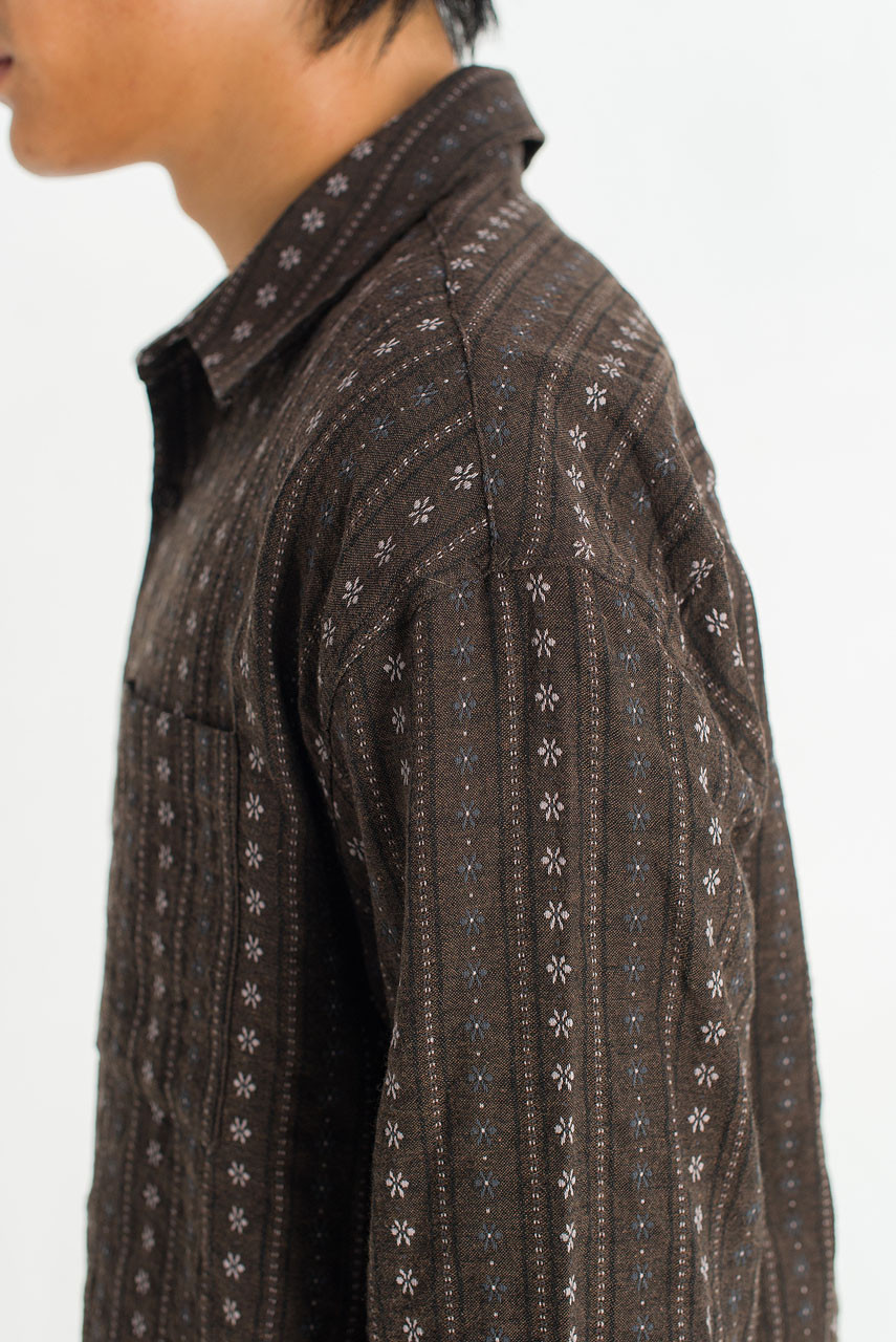 Menswear | Embroidered Crop Shirt, Brown