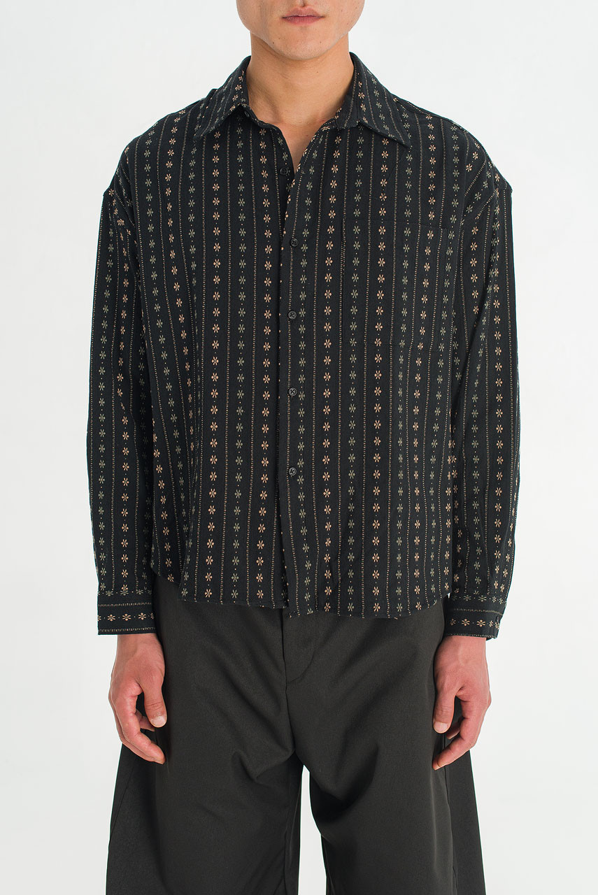 Menswear | Embroidered Crop Shirt, Black