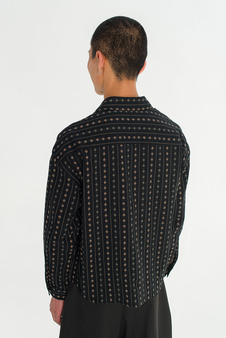 Menswear | Embroidered Crop Shirt, Black