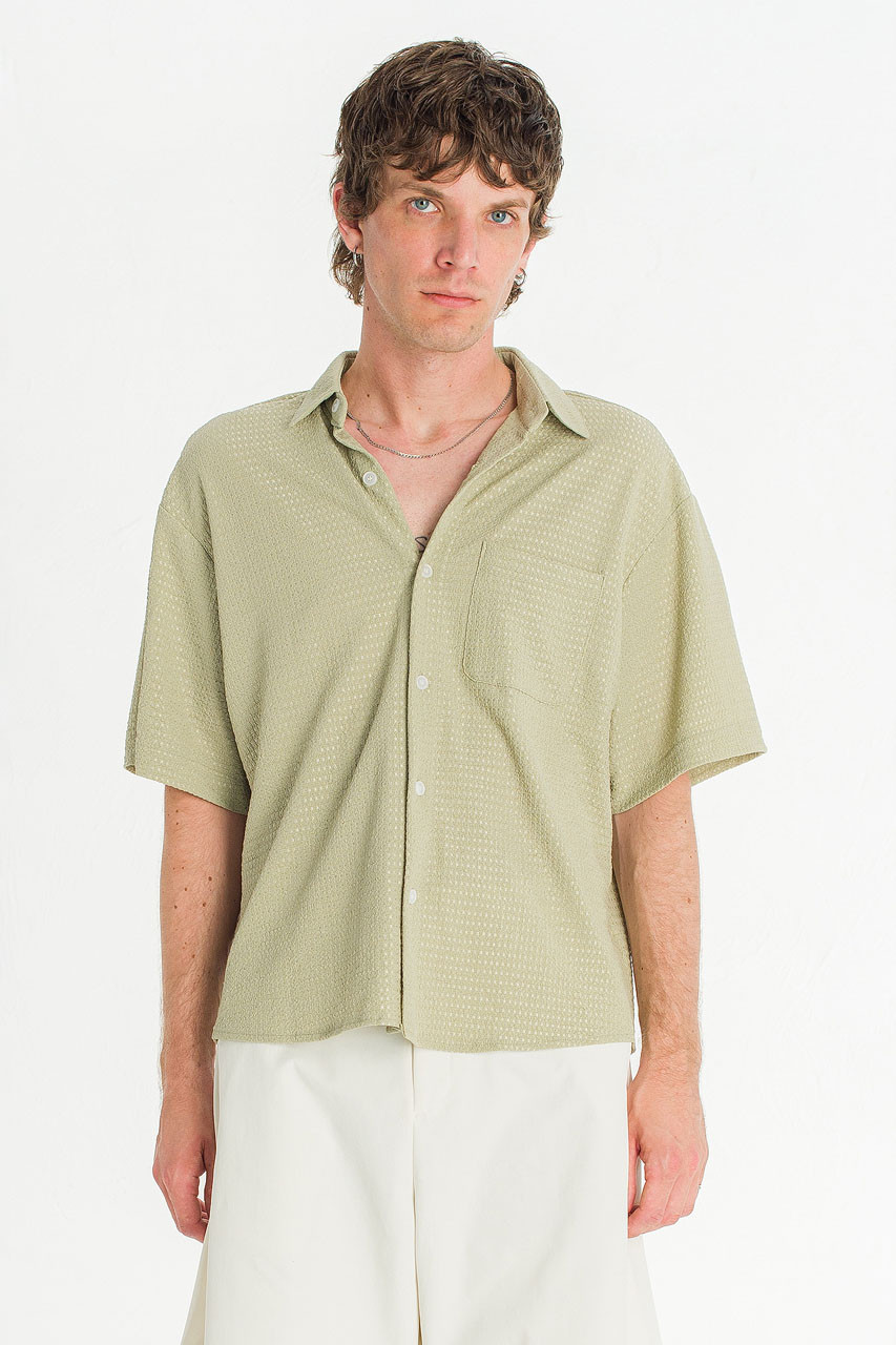 Menswear | Cropped Boucle Shirt, Olive