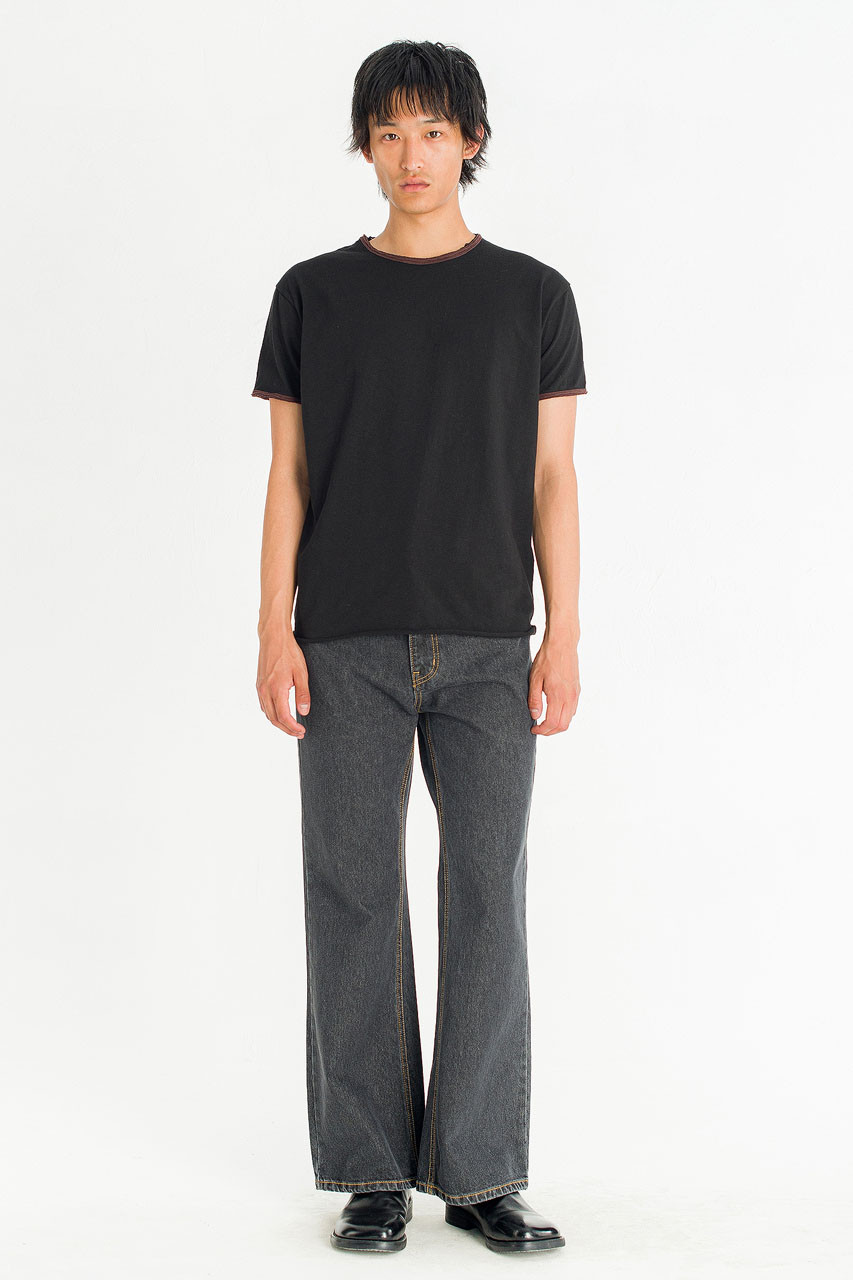 Menswear | Raw-Cut Ringer T-Shirt, Black/ Brown