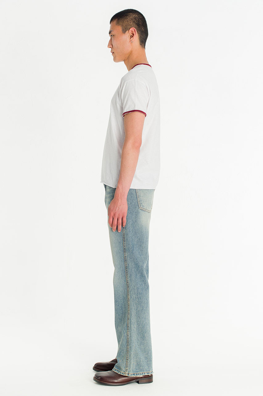 Menswear | Raw-Cut Ringer T-Shirt, White/ Burgundy