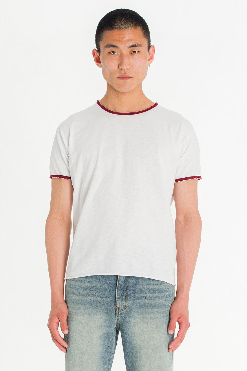 Menswear | Raw-Cut Ringer T-Shirt, White/ Burgundy