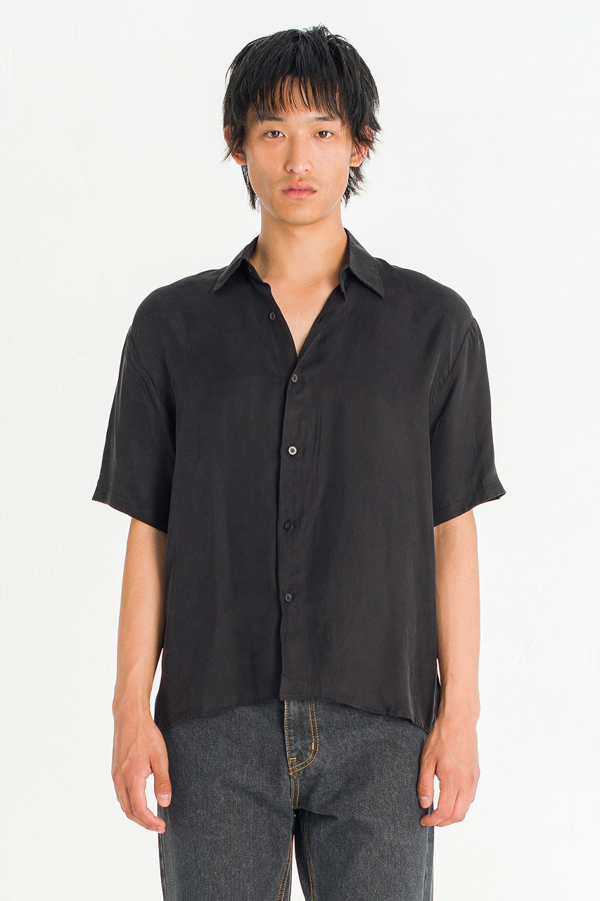 Menswear | Cupro Short Sleeve Shirt, Black