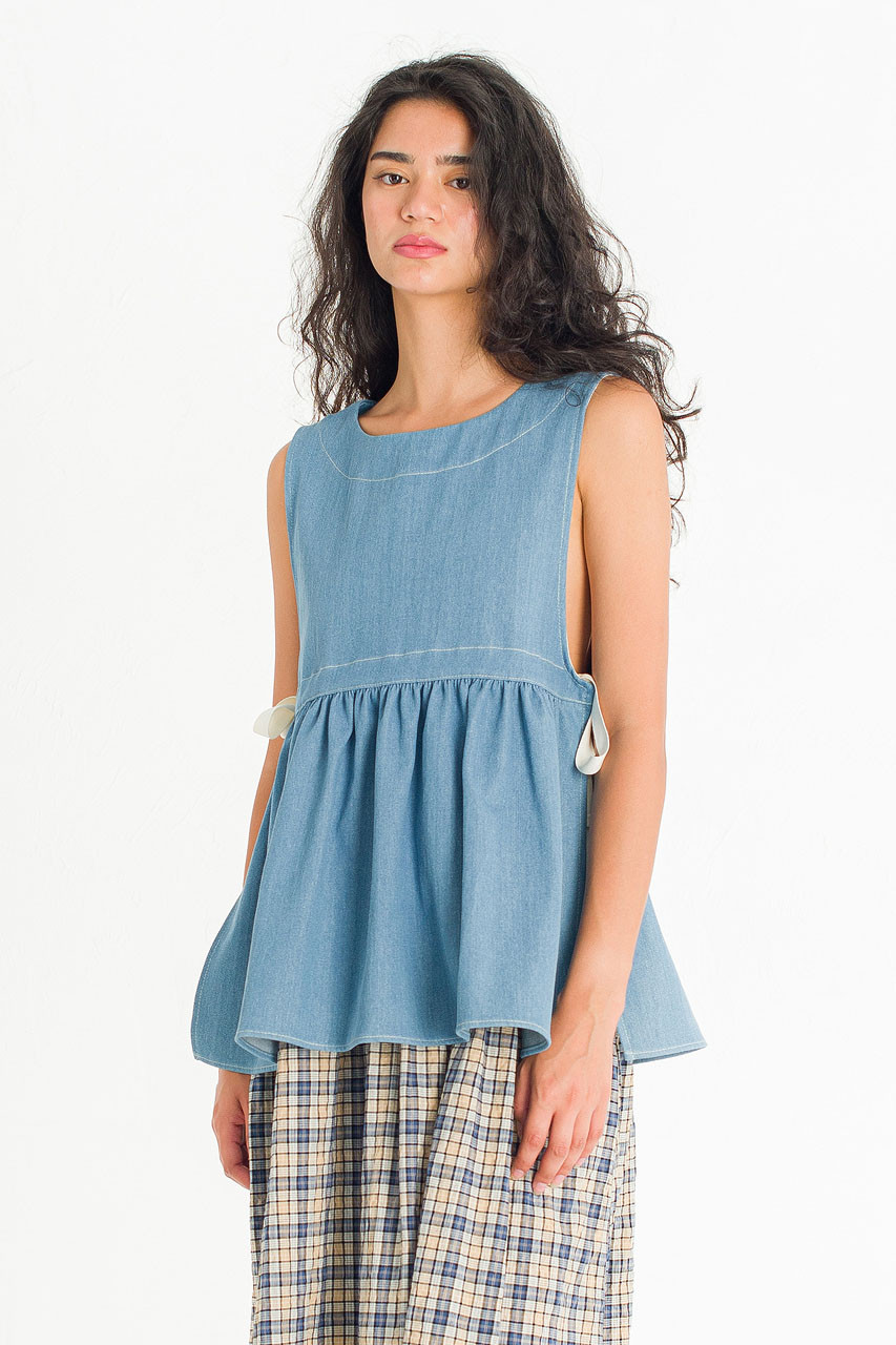 Faye Ribboned Vest, Light Denim